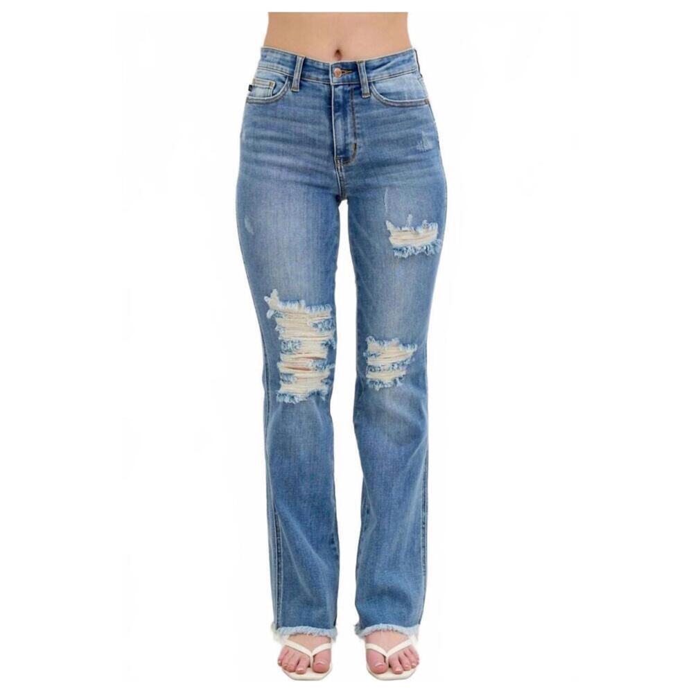 Judy Blue High Waist Destroy Fray Hem Bootcut Jeans 82542 Size 18W